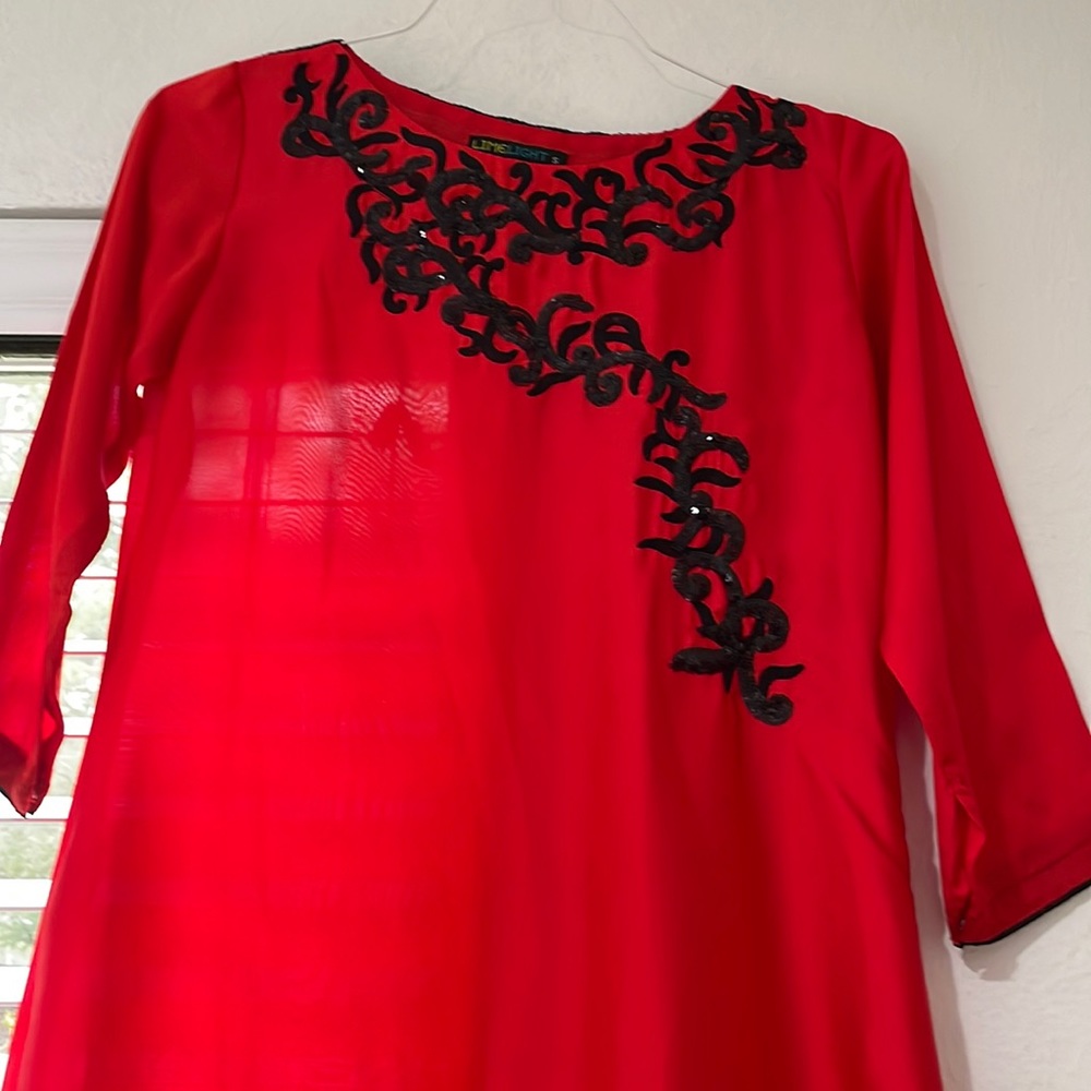 Red asymmetrical kurti